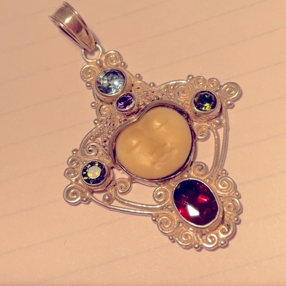 Gemstone,  Sterling, Moon Face Goddess Pendant